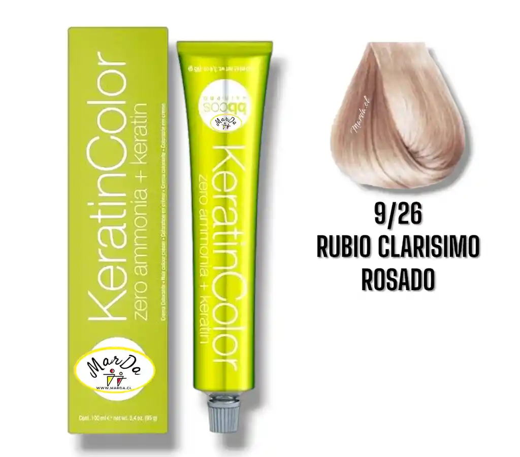 9/26 Rubio Clarisimo Rosado Tintura Keratincolor Sin Amoniaco + Keratina 100 Ml Bbcos