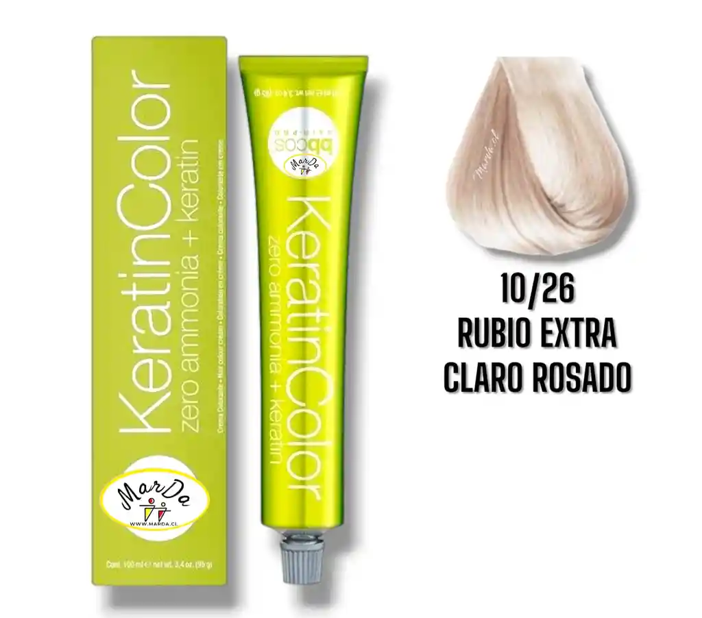 10/26 Rubio Extra Claro Rosado Tintura Keratincolor Sin Amoniaco + Keratina 100 Ml Bbcos