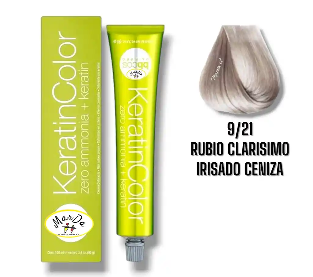 9/21 Rubio Clarisimo Irisado Ceniza Tintura Keratincolor Sin Amoniaco + Keratina 100 Ml Bbcos