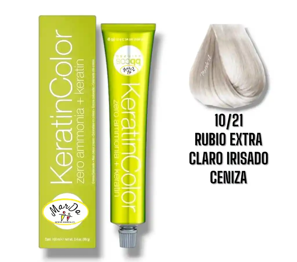 10/21 Rubio Extra Claro Irisado Ceniza Tintura Keratincolor Sin Amoniaco + Keratina 100 Ml Bbcos