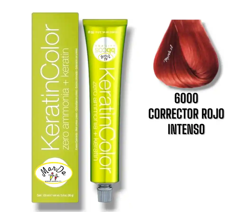 6000 Corrector Rojo Intenso Tintura Keratincolor Sin Amoniaco + Keratina 100 Ml Bbcos