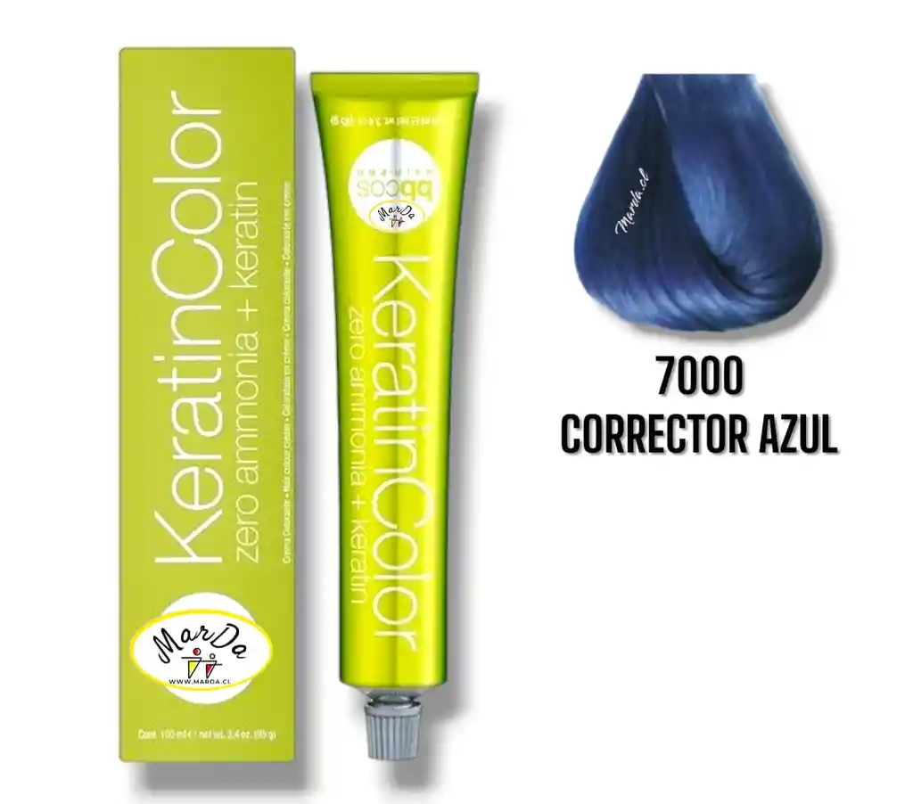 7000 Corrector Azul Tintura Keratincolor Sin Amoniaco + Keratina 100 Ml Bbcos