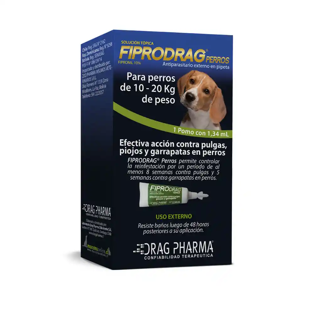 Drag Pharma - Fiprodrag (elimina Pulgas, Piojos Y Garrapatas) Perros 10 A 20 Kg Pipeta 1.34 Ml