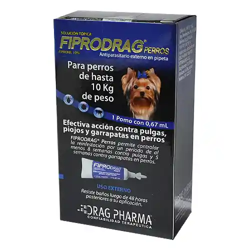 Drag Pharma - Fiprodrag (elimina Pulgas, Piojos Y Garrapatas) Perros Hasta 10 Kg Pipeta 0.67 Ml