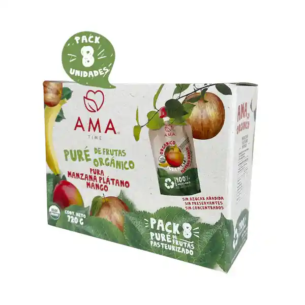 Pack Puré Manzana Plátano Mango Orgánico 8 Unidades-ama