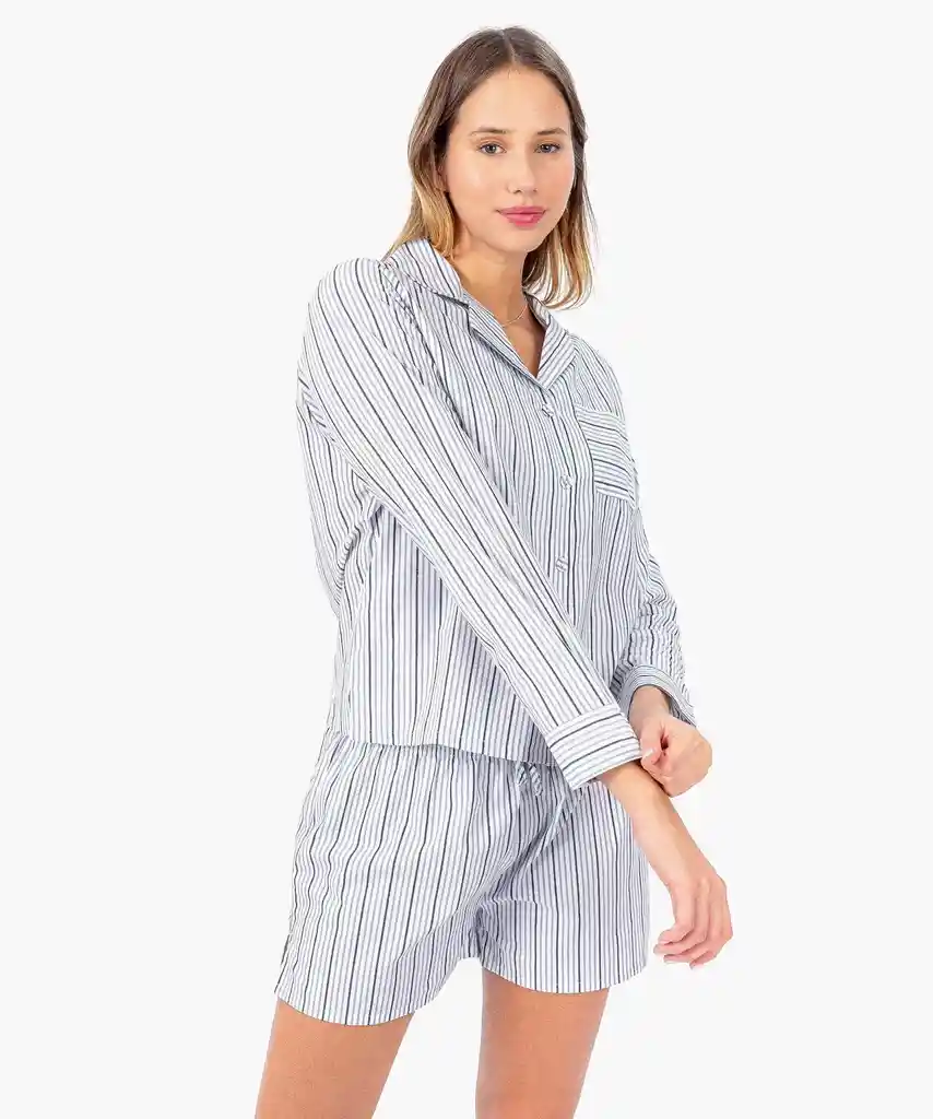 Pijama Mujer Corto Líneas L Blanco