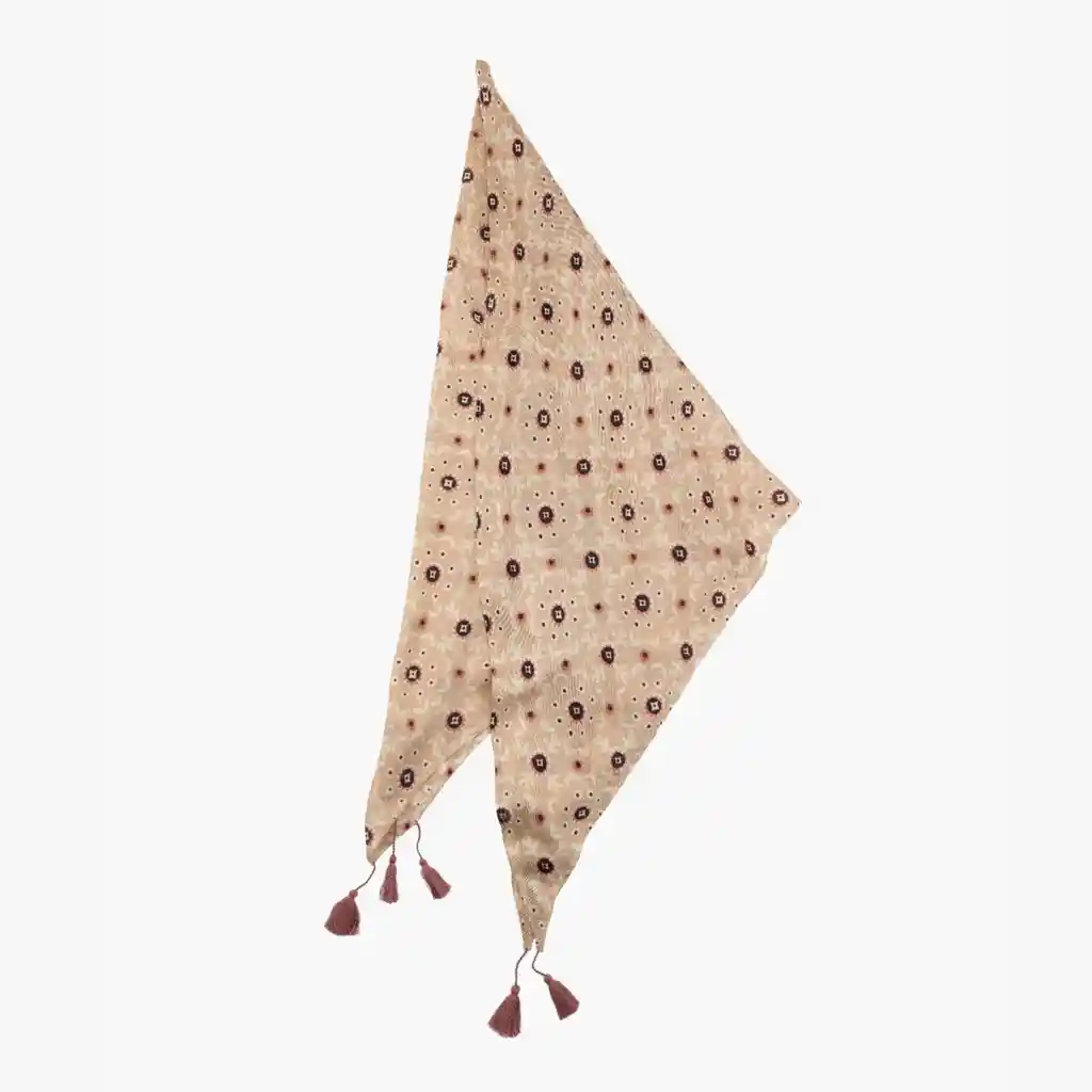 Pañuelo Mujer Triángulo Flores Y Hojas Beige