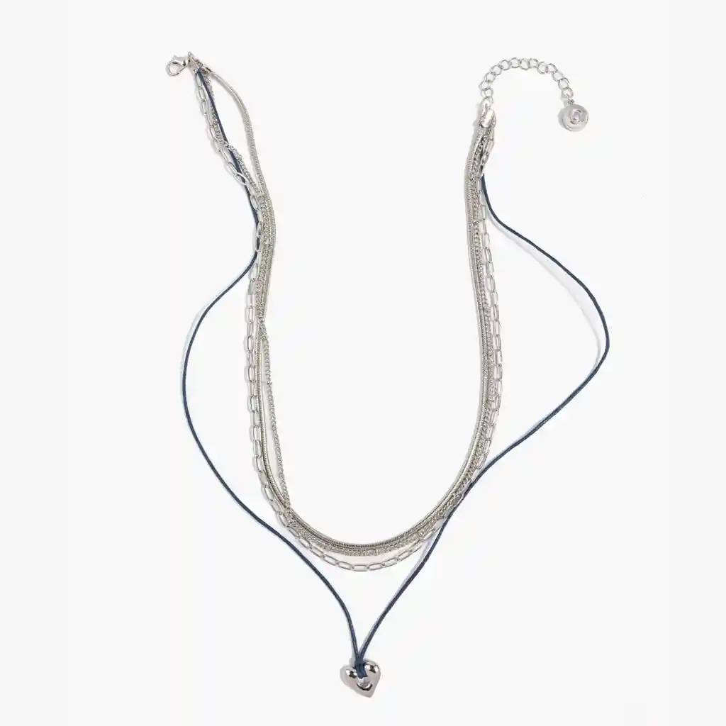 Collar Mujer Capas Corazón Plateado