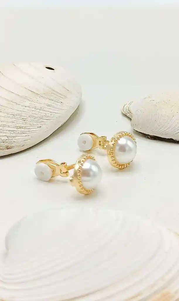 Aros Sin Perforación Boton Simil Perla Clip