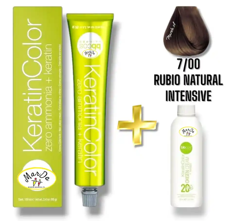 7/00 Rubio Natural Intensive Tintura Keratincolor Sin Amoniaco Con Keratina 100 Ml + Agua Oxigenada 20 V Bbcos