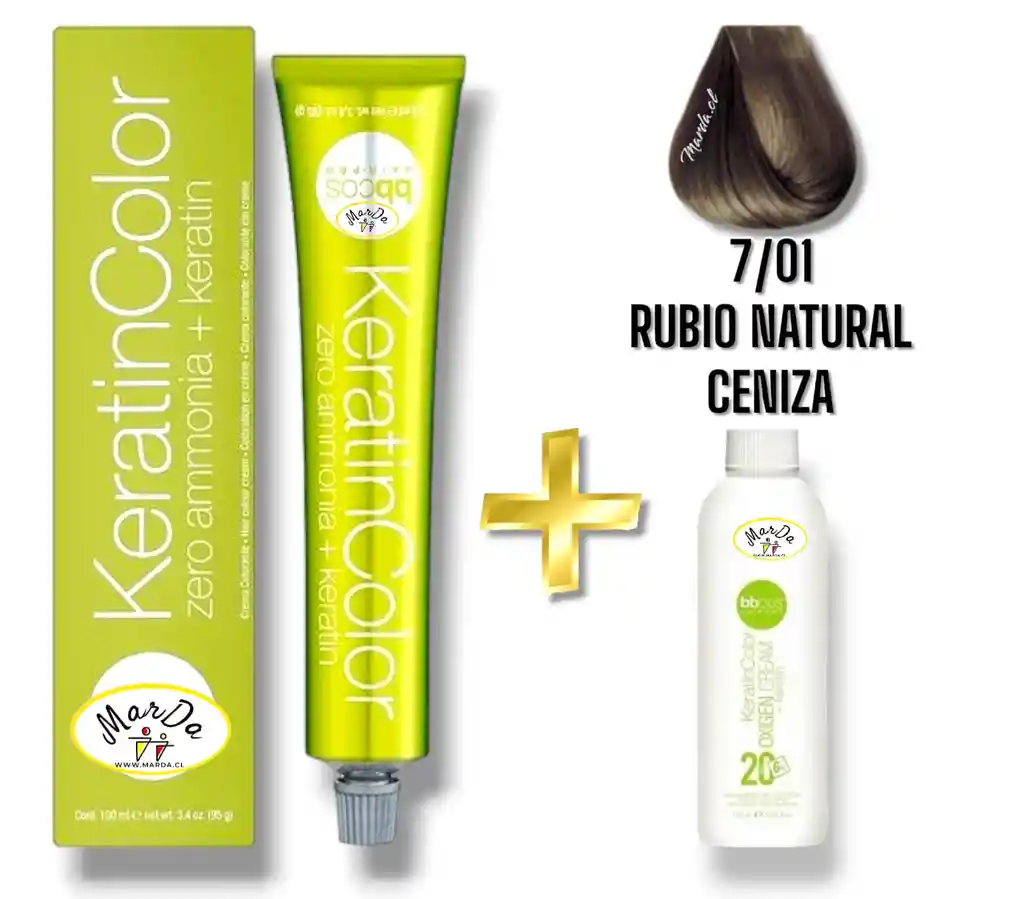 7/01 Rubio Natural Ceniza Tintura Keratincolor Sin Amoniaco Con Keratina 100 Ml + Agua Oxigenada 20 V Bbcos