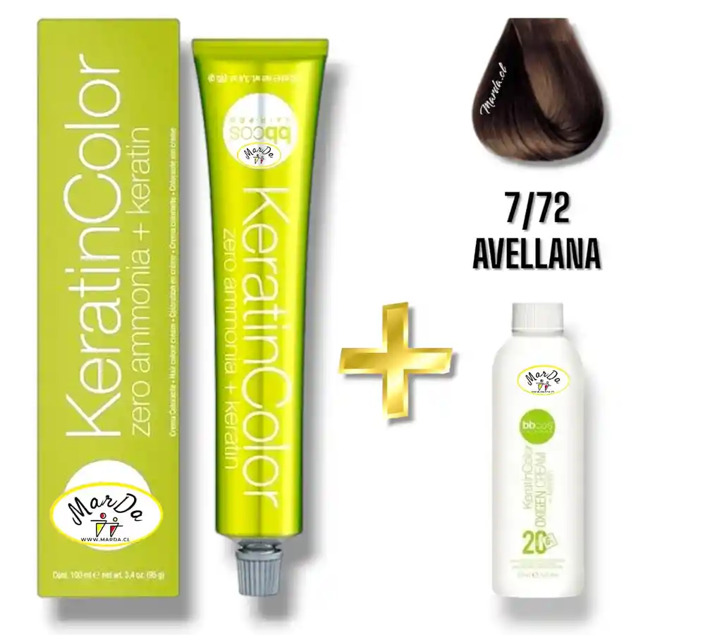 7/72 Avellana Tintura Keratincolor Sin Amoniaco Con Keratina 100 Ml + Agua Oxigenada 20 V Bbcos