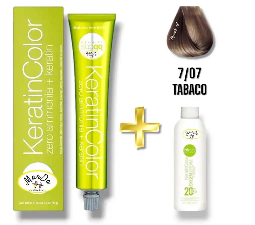 7/07 Tabaco Tintura Keratincolor Sin Amoniaco Con Keratina 100 Ml + Agua Oxigenada 20 V Bbcos