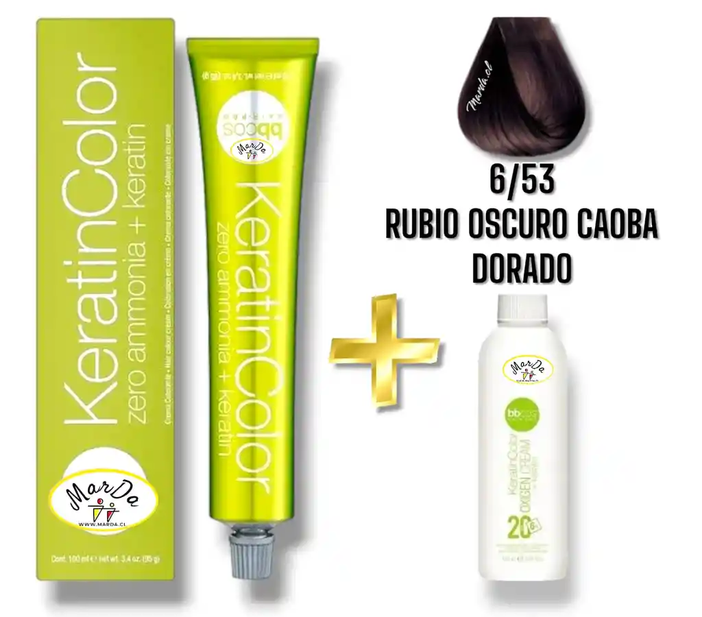 6/53 Rubio Oscuro Caoba Dorado Tintura Keratincolor Sin Amoniaco Con Keratina 100 Ml + Agua Oxigenada 20 V Bbcos