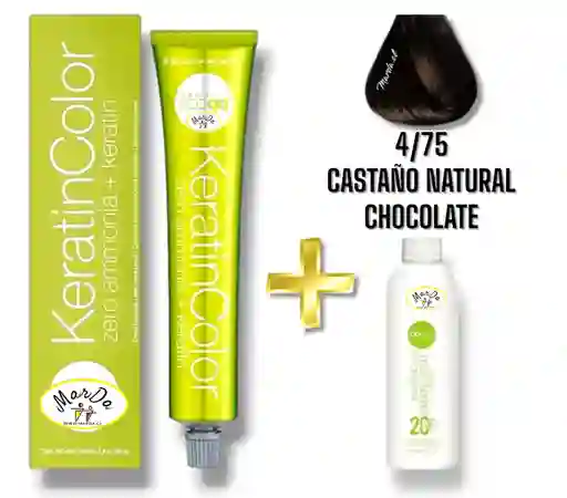 4/75 Castaño Natural Chocolate Tintura Keratincolor Sin Amoniaco Con Keratina 100 Ml + Agua Oxigenada 20 V Bbcos
