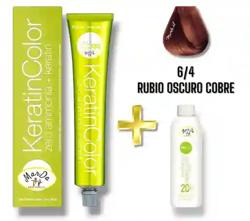 6/4 Rubio Oscuro Cobre Tintura Keratincolor Sin Amoniaco Con Keratina 100 Ml + Agua Oxigenada 20 V Bbcos