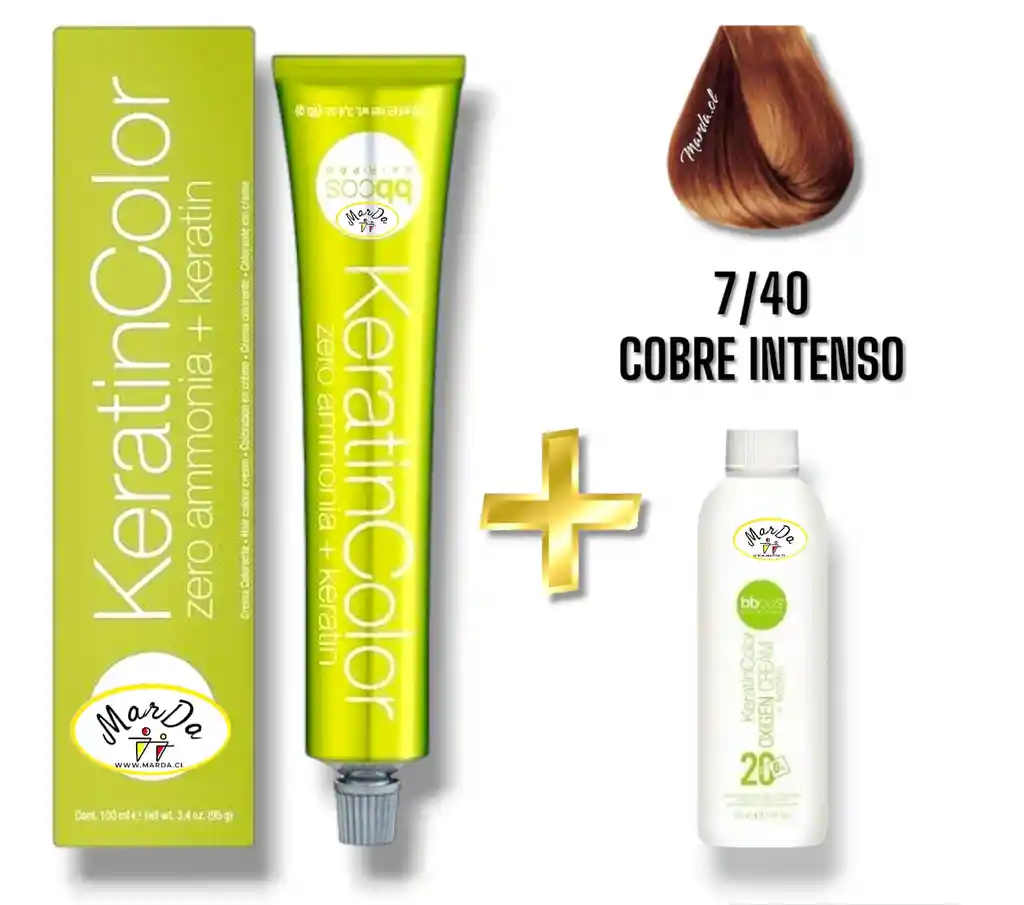 7/40 Cobre Intenso Tintura Keratincolor Sin Amoniaco Con Keratina 100 Ml + Agua Oxigenada 20 V Bbcos