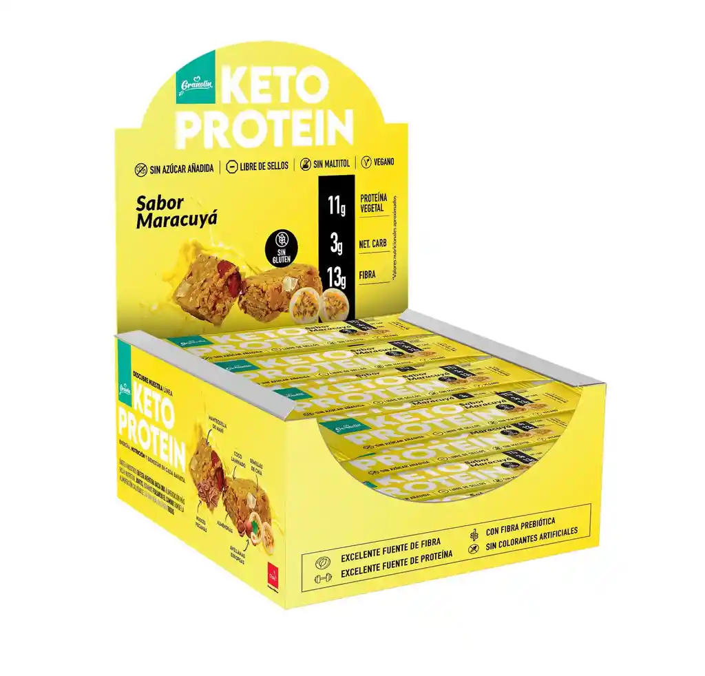 Caja Barra Keto Protein Sabor Maracuya 640 Gr Marca Granolin