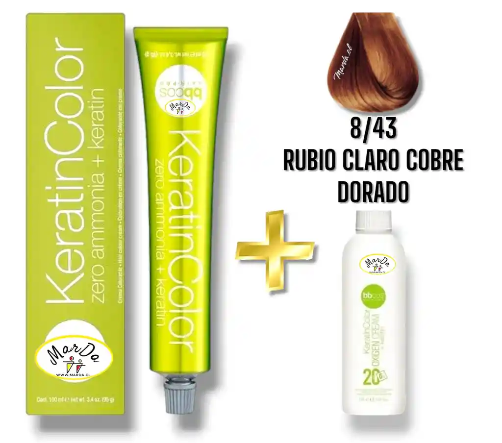 8/43 Rubio Claro Cobre Dorado Tintura Keratincolor Sin Amoniaco Con Keratina 100 Ml + Agua Oxigenada 20 V Bbcos