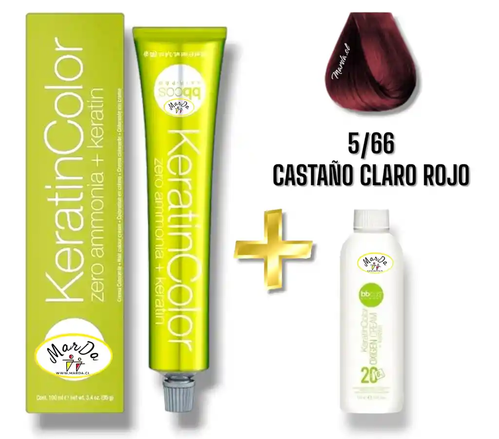 5/66 Castaño Claro Rojo Tintura Keratincolor Sin Amoniaco Con Keratina 100 Ml + Agua Oxigenada 20 V Bbcos