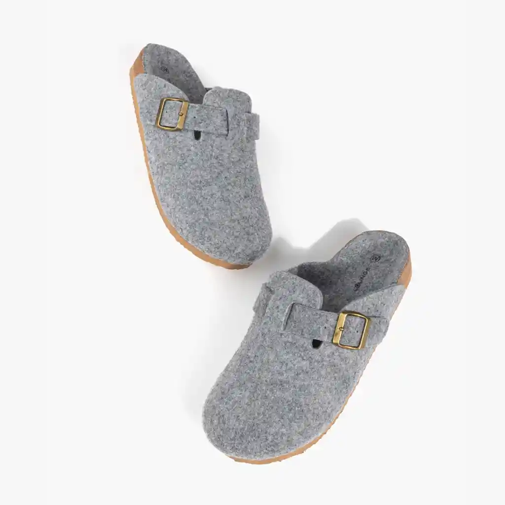 Pantuflas Mujer Zueco Hebilla 37-38 Gris Claro