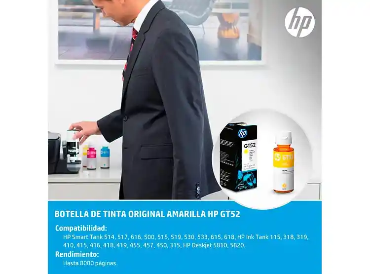 Botella Tinta Hp Original Gt52 Amarillo 70ml