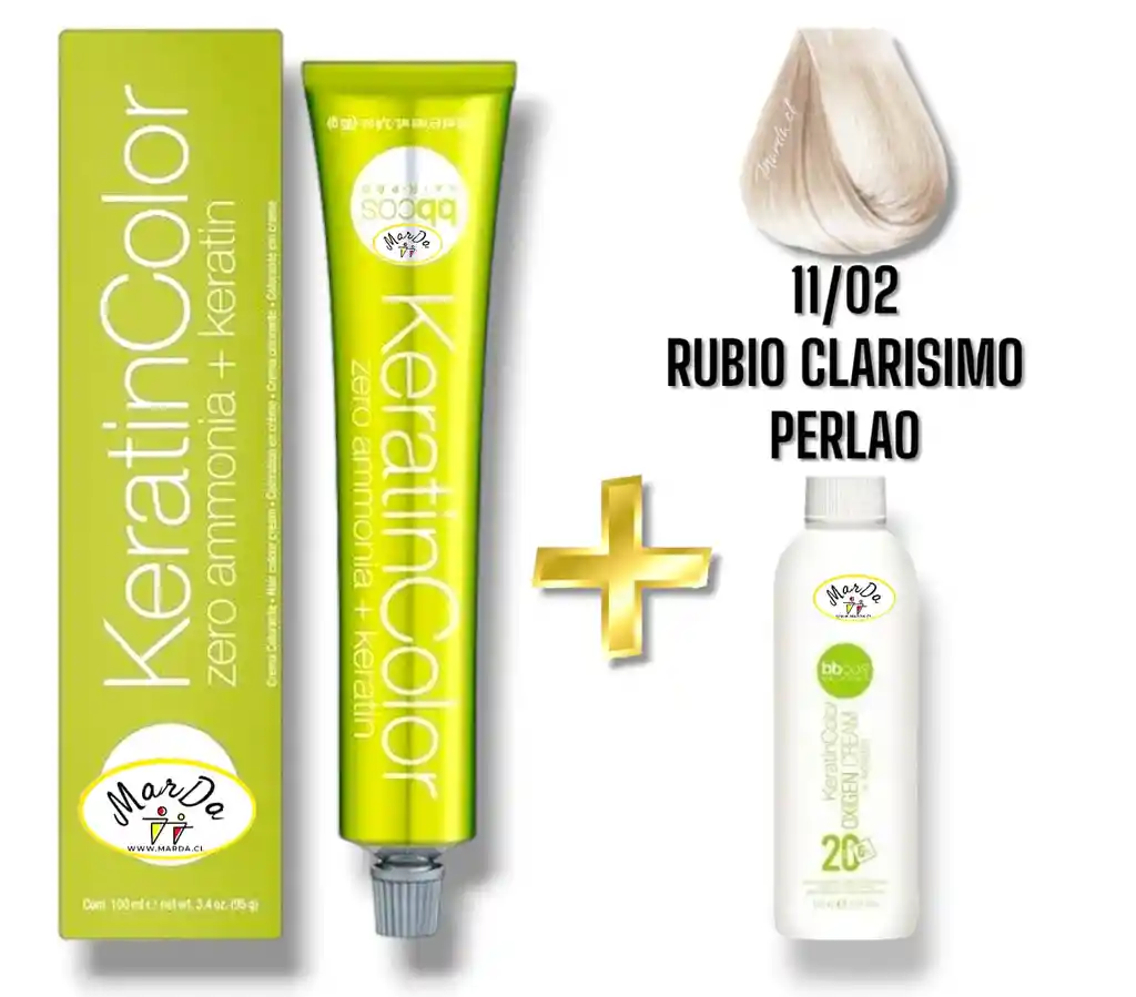 11/02 Rubio Clarisimo Perlao Tintura Keratincolor Sin Amoniaco Con Keratina 100 Ml + Agua Oxigenada 20 V Bbcos