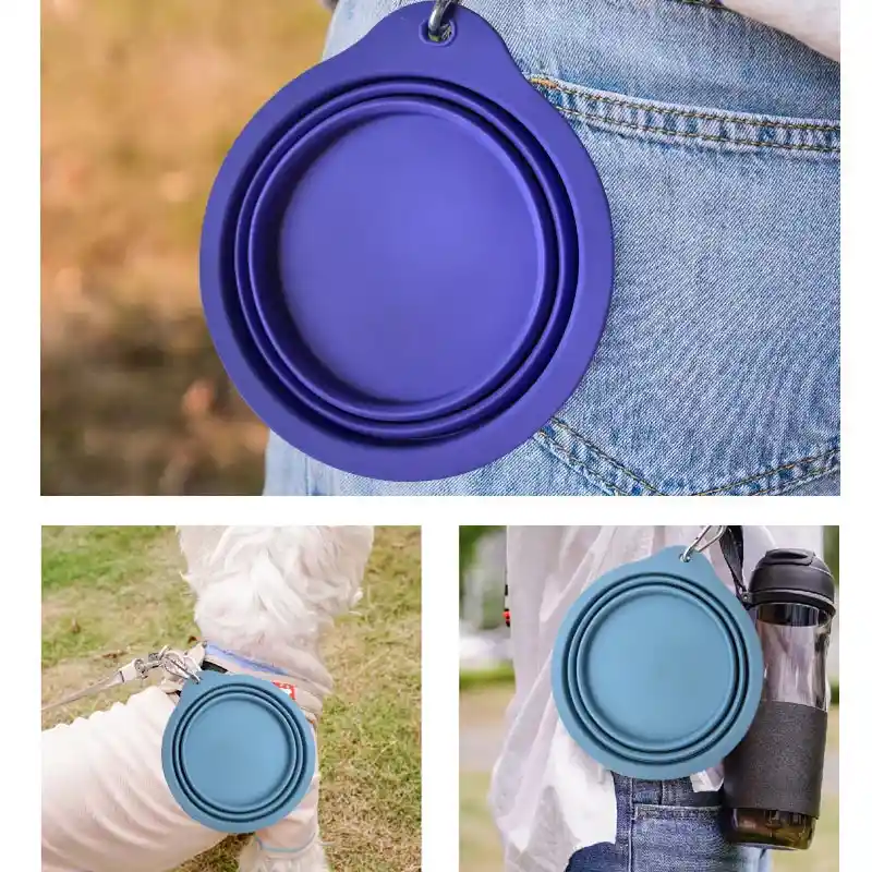 Plato Plegable De Paseo Comedero Portatil Para Mascotas 15 Cm (amarillo)