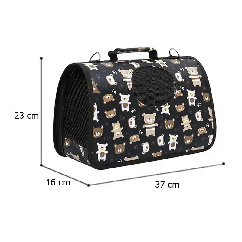 Bolso Transportador De Mascotas Para Viaje Tipo Maleta (negro Ositos)