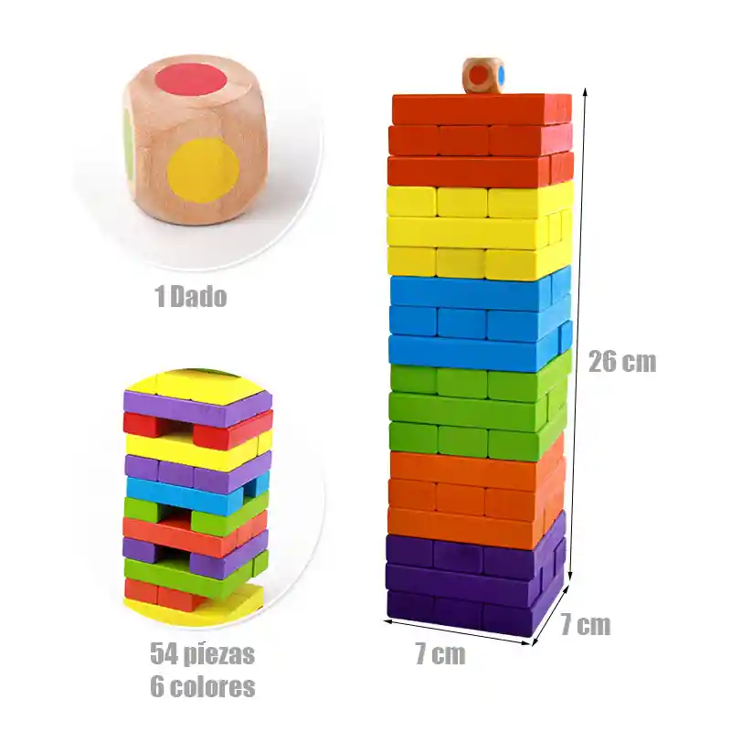 Juego Yenga Jenga Colores Educativo Para Niños 54 Piezas