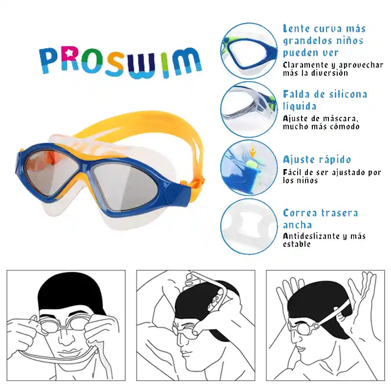 Lentes De Piscina Natacion Gafas De Agua Niños + Estuche (negro)