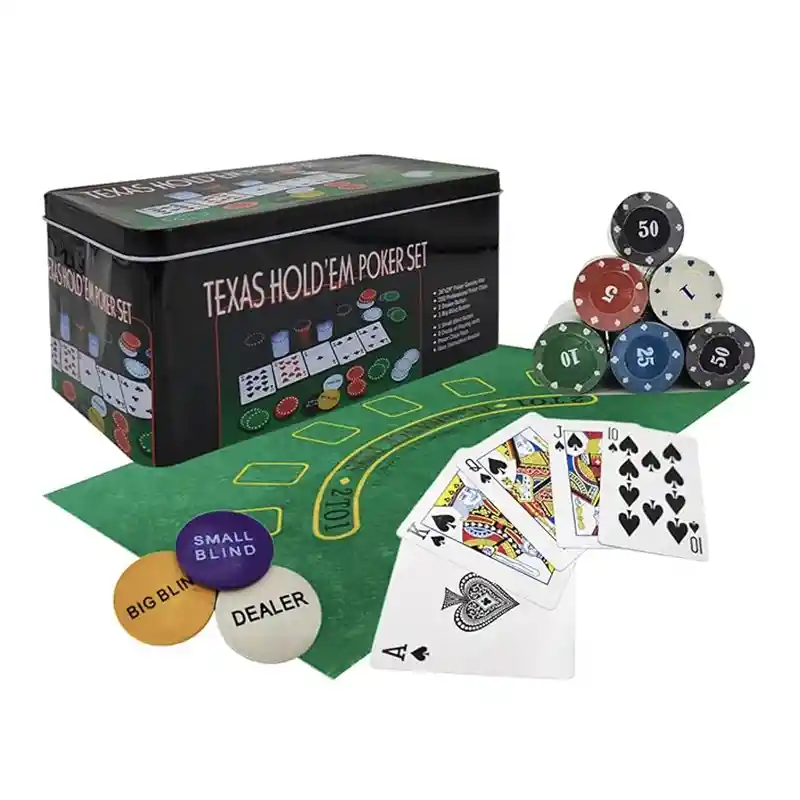 Set Poker 200 Fichas Texas Holdem 2 Barajas + Paño + Caja