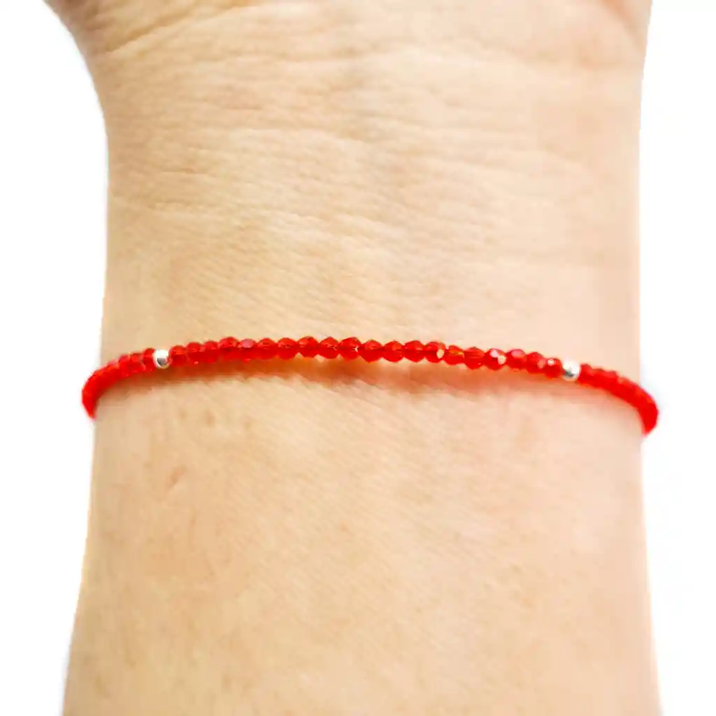 Pulsera Cristal Rojo Plata Fina 925