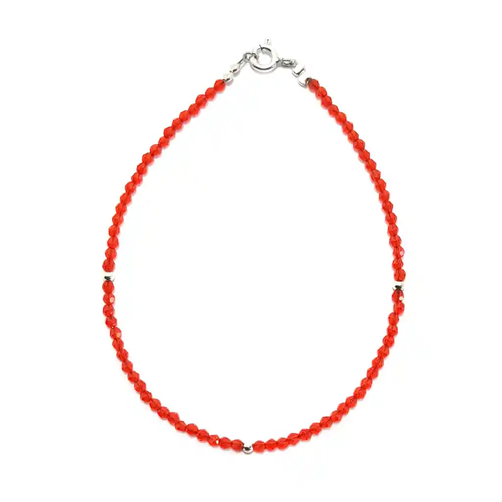 Pulsera Cristal Rojo Plata Fina 925