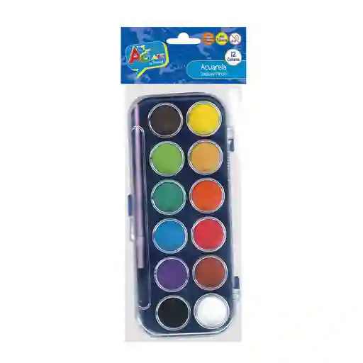 Acuarela 12 Colores Con Pincel Art And Craft