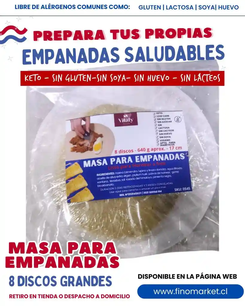 Masa Lista Para Empanadas Keto Sin Gluten 8 Discos Separados De 17 Cm 640 G