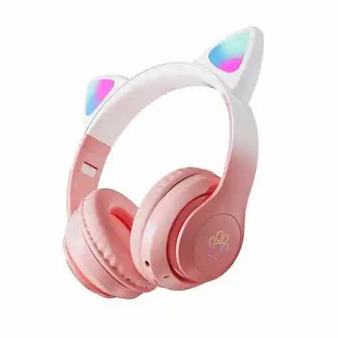 Audifono Inalambrico Bluetooth Niñas Orejas De Gato Rosado W42