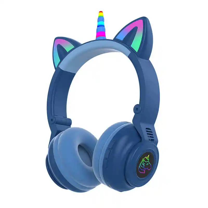 Audifono Unicornio Inalambrico Para Niñas Luz Led Azul Me-2