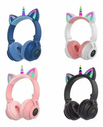 Audifono Unicornio Inalambrico Para Niñas Luz Led Azul Me-2