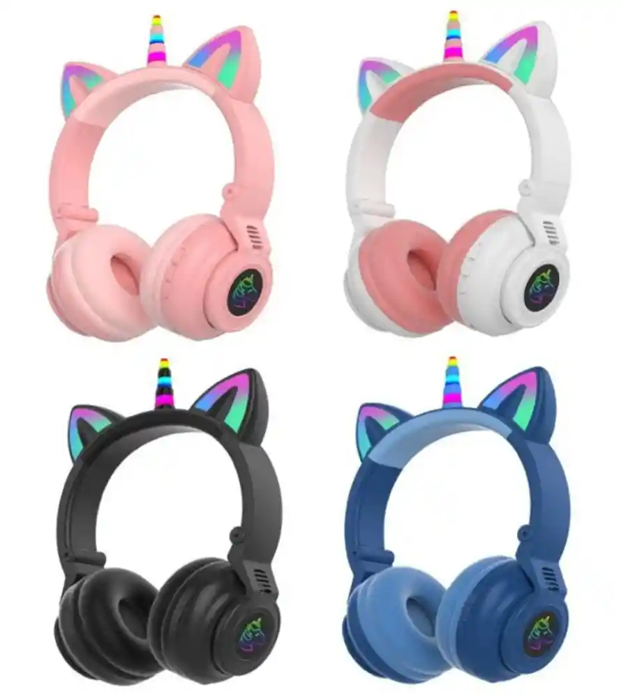 Audifono Unicornio Inalambrico Para Niñas Luz Led Azul Me-2