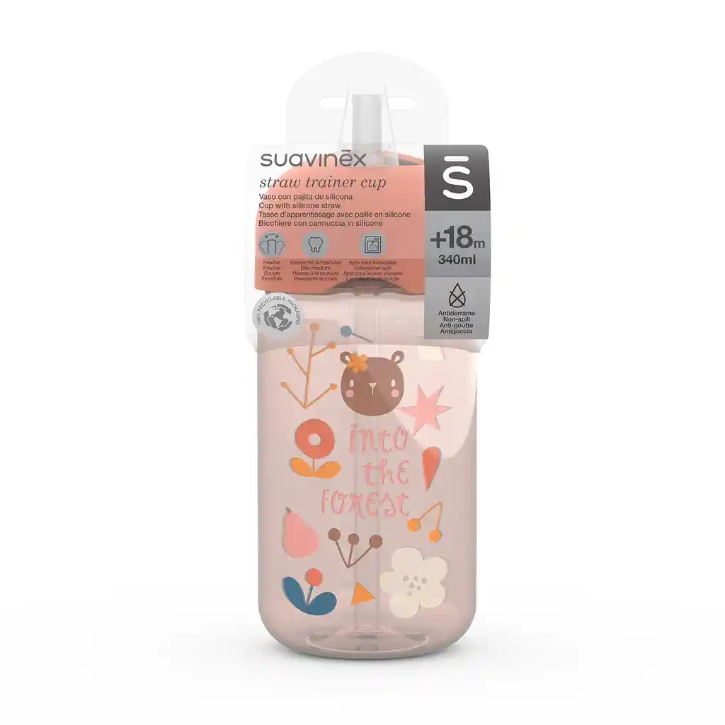 Botella Con Bombilla De Silicona Suavinex Forest 340ml +18 Meses