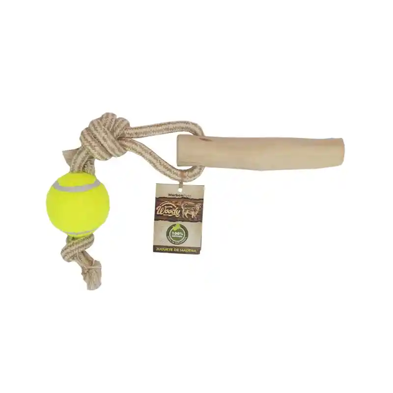 Marben Pets - Woody Pets - Juguete Perros Palo De Café Con Cuerda Y Pelota De Tenis Talla M (d069m)