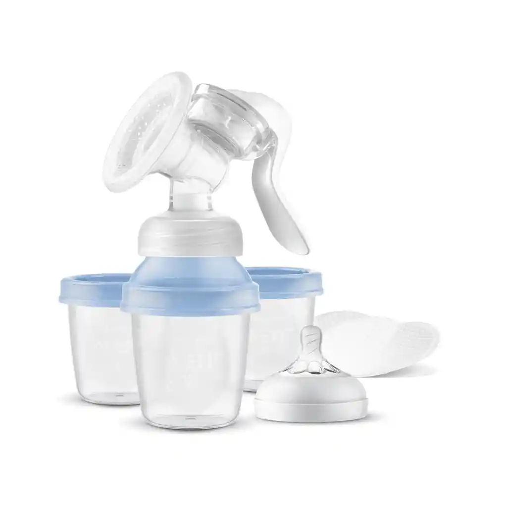 Extractor De Leche Manual Avent + Set De 3 Mamaderas Pink