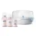 Esterilizador A Vapor Para Microondas + 3 Mamaderas Pink