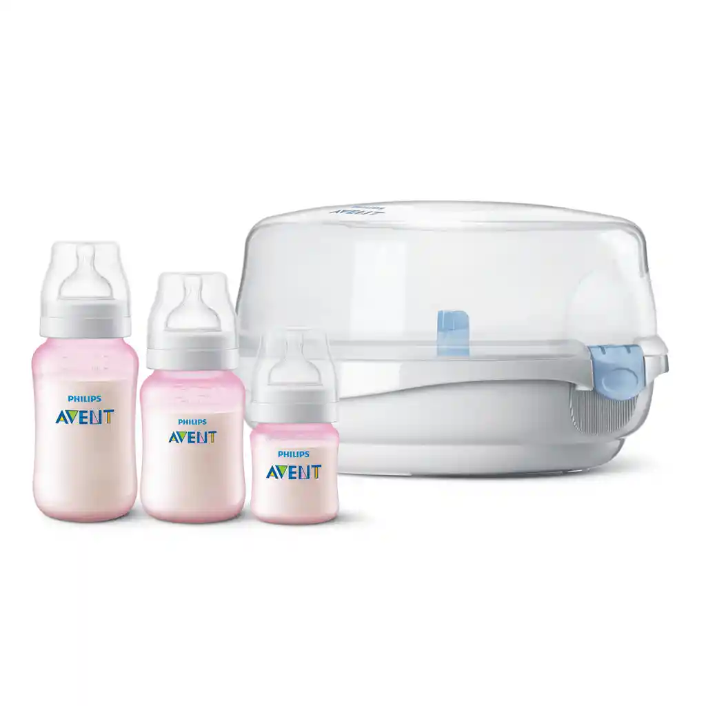 Esterilizador A Vapor Para Microondas + 3 Mamaderas Pink