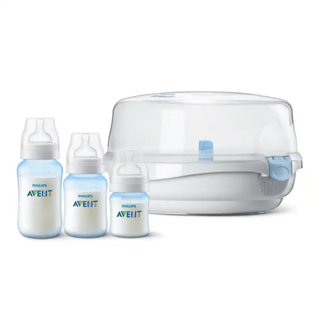 Esterilizador A Vapor Para Microondas + 3 Mamaderas Blue