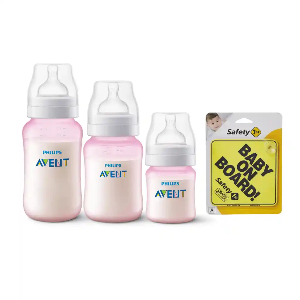 Set 3 Mamaderas Anticolic Pink + Letrero Amarillo