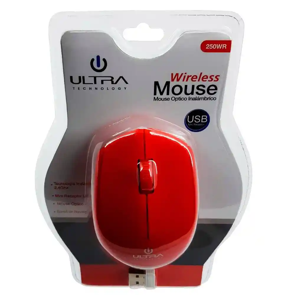 Mouse Inalambrico 250wr De 2.4ghz Rojo