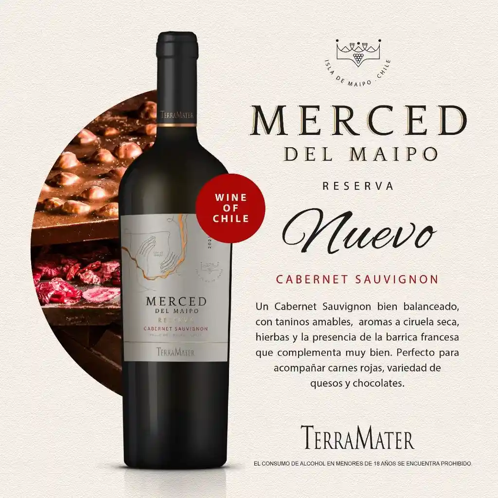 Vino Merced Del Maipo Cabernet Sauvignon Reserva Premium Viña Terramater 750cc