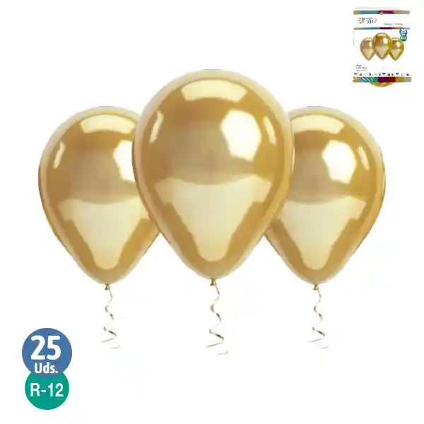 Globo #12 M.g. Cromo Dorado 25 Unidades